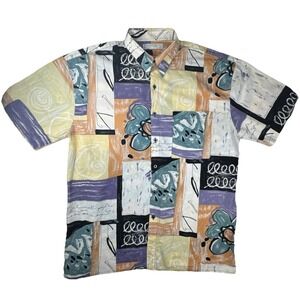 Expressions Mens Shirt L Abstract Geometric Retro 90s Short Sleeve Button‎ Up